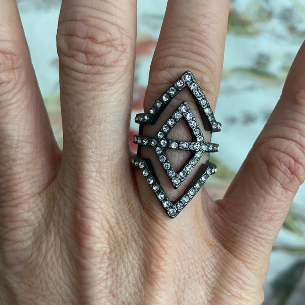 Banana Republic gun-metal & rhinestone ring sz 6